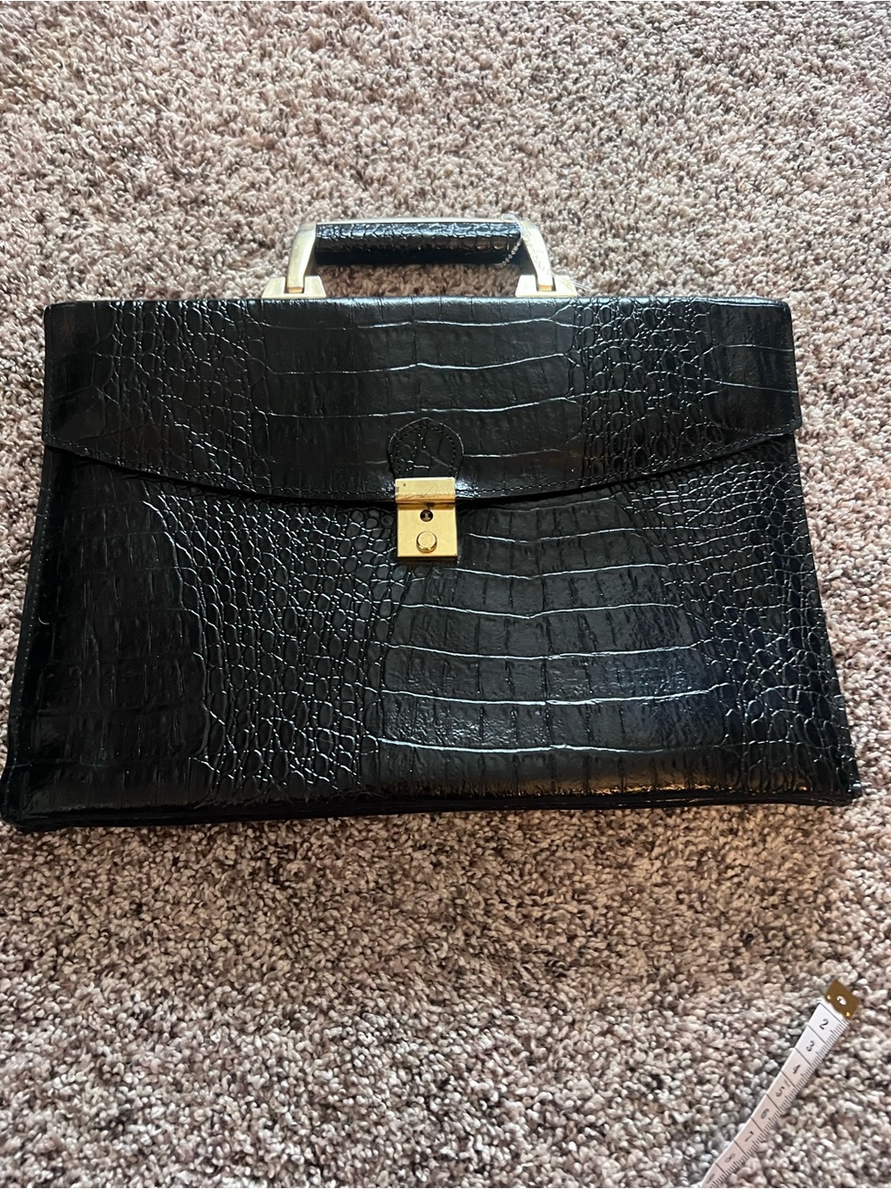 Vintage Korean Black Croc Embossed Briefcase Top Handle Purse